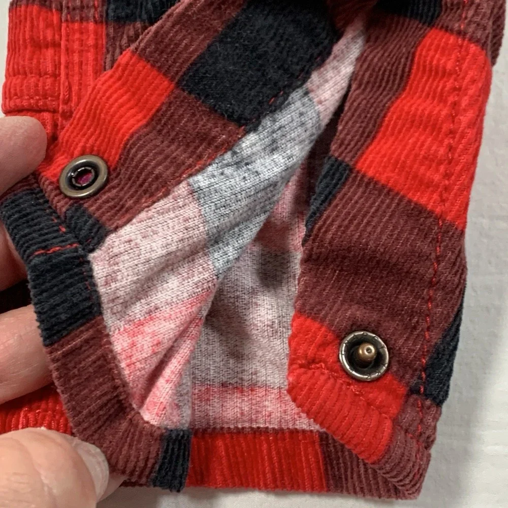 OshKosh B'gosh Vestbak Red Black Buffalo Plaid Corduroy Overalls Size 6 Months‎